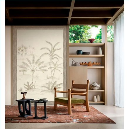 Ref.78243976 estancia decorada con mural oasis con marco Marrón y fondo Beige, racines