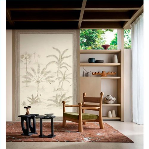 Ref.78243976 estancia decorada con mural oasis con marco Marrón y fondo Beige, racines