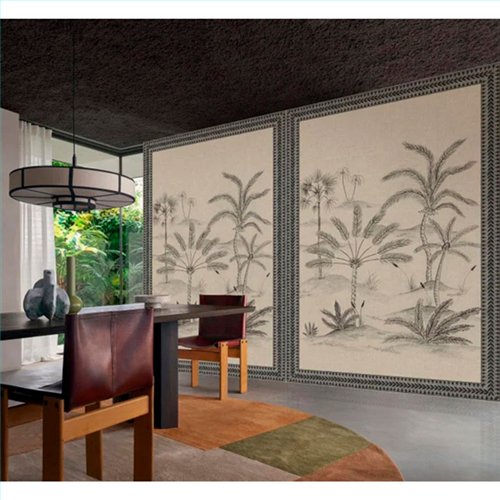 Ref.78244078 ambiente con racines mural oasis con marco Negro sobre fondo Marrón