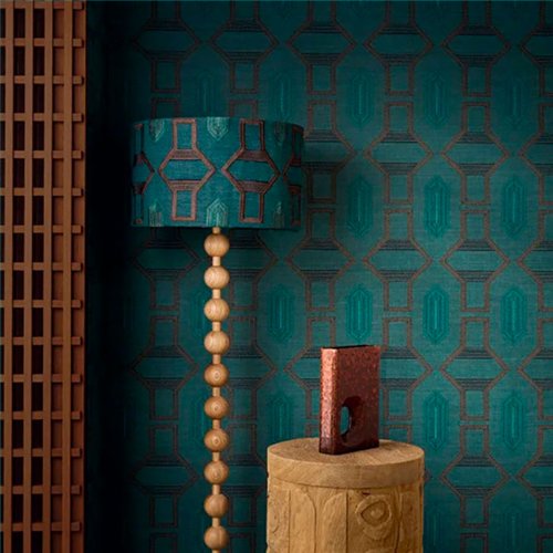 Ref.78190814 estancia decorada con mosaico art déco Marrón y fondo Verde, racines
