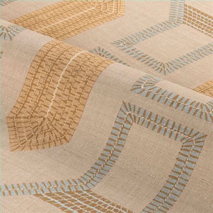Ref.78190610 estancia decorada con mosaico art déco Ocre y Azul y fondo Beige, racines