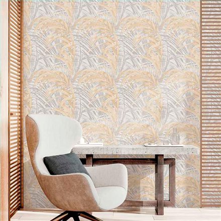 Ref.21137 ambiente real de hojas eucalipto silva essence, sobre fondo Topo en tonos Dorado