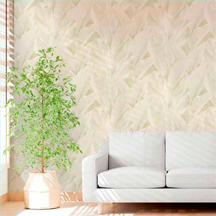 Ref.13305 papel pintado tahiti hojas tropicales en tono Beige