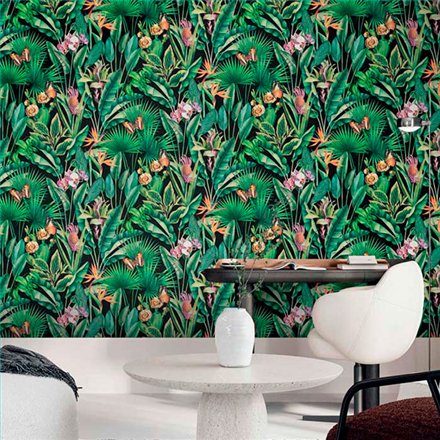 Ref.13334 papel pintado tahiti flores Multicolor sobre Negro