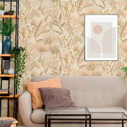 Ref.13331 papel pintado tahiti flores Marrón sobre Beige