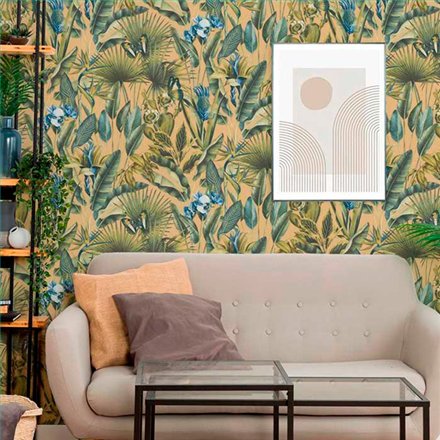 Ref.13333 papel pintado tahiti flores en Multicolor sobre Beige
