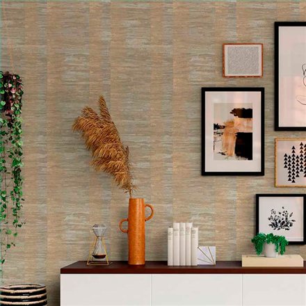 Ref.13328 papel pintado tahiti rayas Dorado y fondo Topo