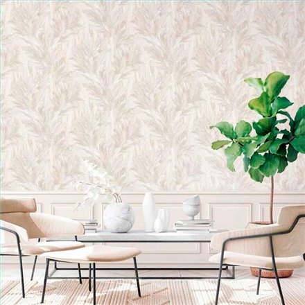 Ref.13344 papel pintado tahiti follaje tropical colores Topo y Gris, fondo Blanco Roto