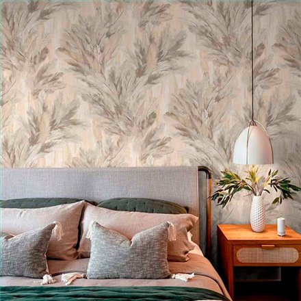 Ref.13345 papel pintado tahiti follaje tropical Marrón sobre fondo Beige