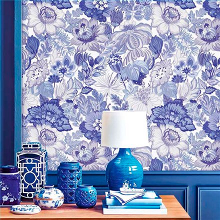 Ref.13361 papel pintado tahiti flores menudas en Azul sobre Blanco Roto