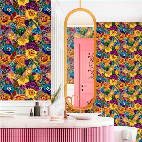 Ref.13362 papel pintado tahiti flores menudas Multicolor y fondo Violeta
