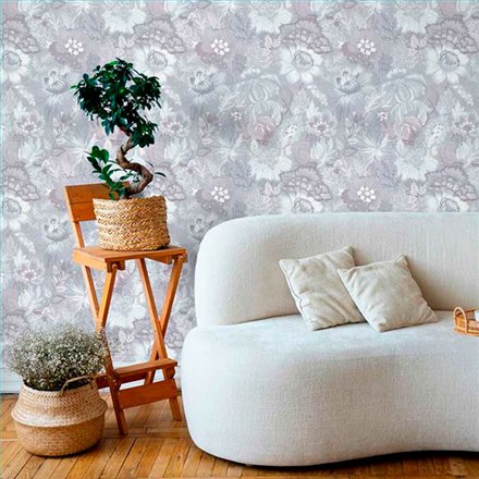 Ref.13360 papel pintado tahiti flores menudas Blanco Roto y Marrón sobre fondo Topo