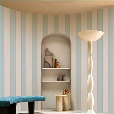 Ref.78092548 edition rayures - ambiente decorado con fondo Topo con detalles en Azul y Marrón, motivo rayas