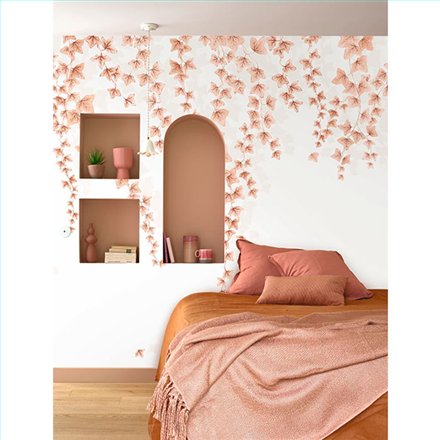 Ref.WDWT202274207NW estancia decorada con ramas colgantes Beige y Marrón y fondo Blanco Roto, wonderwalls 3