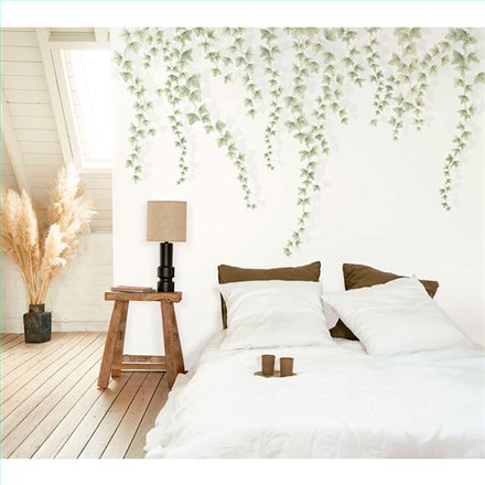 Ref.WDWT202277407NW foto de ambiente hojas colgantes wonderwalls 3 fondo Blanco Roto con Verde