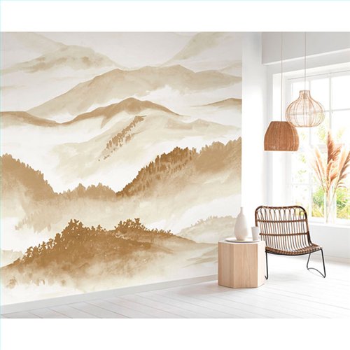 Ref.WDWT202172005NW ambiente con wonderwalls 3 montañas veladas Marrón sobre fondo Beige