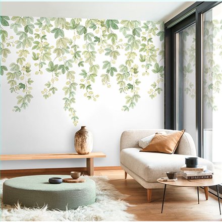 Ref.WDWT202317805NW foto de ambiente ramas con flores wonderwalls 3 fondo Blanco Roto con Verde