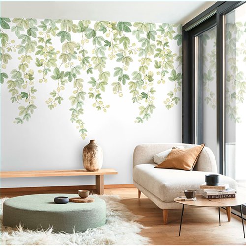 Ref.WDWT202317805NW foto de ambiente ramas con flores wonderwalls 3 fondo Blanco Roto con Verde
