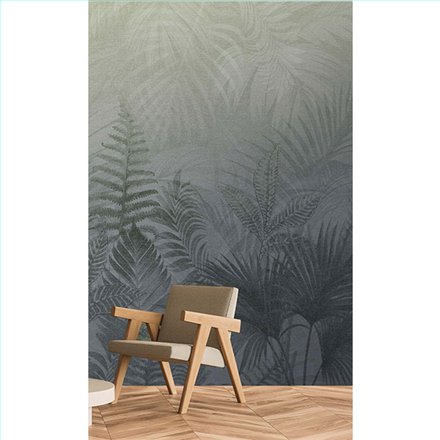 Ref.TND29097 estancia decorada con hojas tropicales Verde y fondo Gris, terra nova