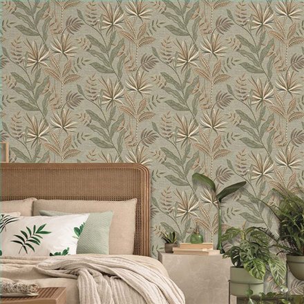 Ref.TN29083 foto de ambiente hojas tropicales terra nova fondo Verde con Marrón y Beige
