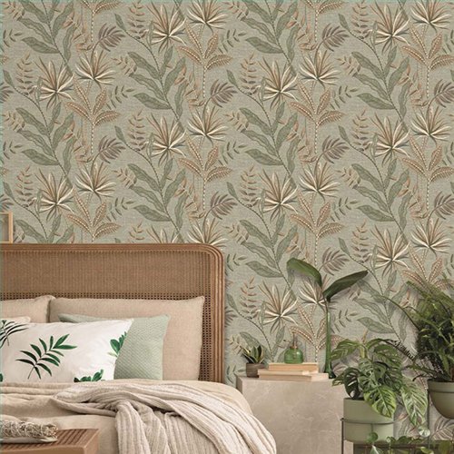 Ref.TN29083 foto de ambiente hojas tropicales terra nova fondo Verde con Marrón y Beige