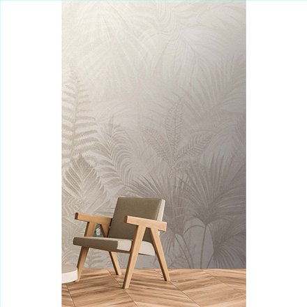Ref.TND29095 ambiente real de hojas difuminadas terra nova, sobre fondo Beige en tonos Marfil, Topo y Gris