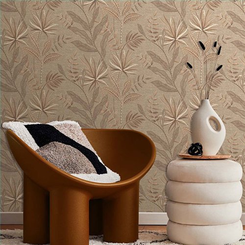 Ref.TN29081 ambiente con terra nova liso Beige sobre fondo Marrón