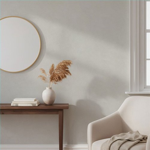 Ref.SILE-003 habitación con estuco cemento silence, fondo Beige, motivo estuco cemento