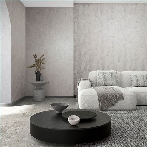 Ref.SILE-017 ambiente con silence arcos lineales Gris y Nacarado sobre fondo Gris