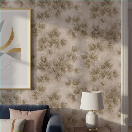 Ref.SILE-024 ambiente con silence ramas de pino Topo y Ocre sobre fondo Beige