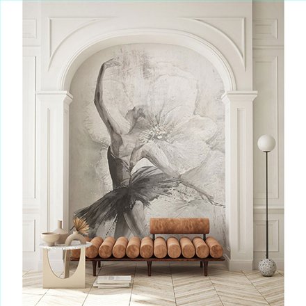 Ref.SILE-038 estancia decorada con mural bailarina Topo y fondo Beige, silence