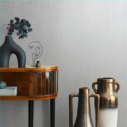 Ref.SILE-049 ambiente con silence rayado fino Gris sobre fondo Blanco Roto