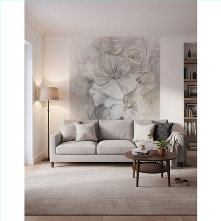 Ref.SILE-055 foto de ambiente mural flores óleo silence fondo Beige con Topo, Gris y Ocre