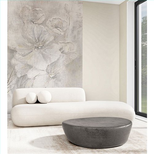 Ref.SILE-055 estancia decorada con mural flores óleo Topo, Gris y Ocre y fondo Beige, silence