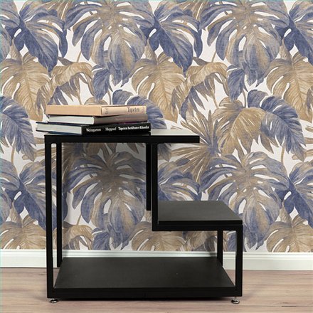 Ref.NATU-017 ambiente con natura hojas tropicales Marrón y Azul sobre fondo Beige