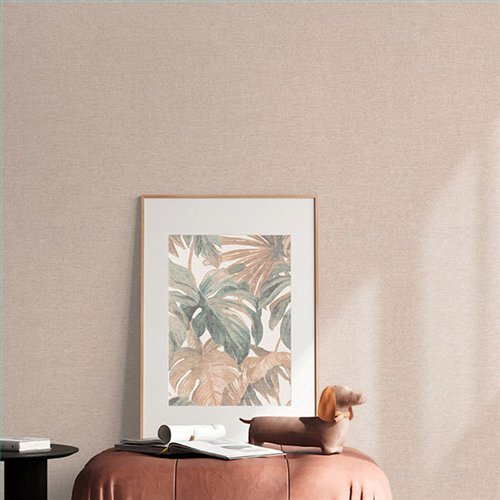 Ref.NATU-070 estancia decorada con liso lino Salmón y fondo Beige, natura