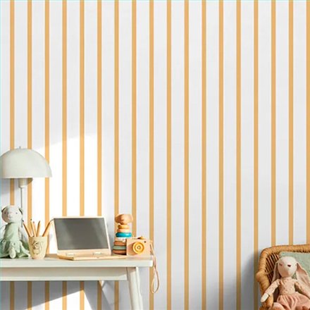 Ref.MG4102 vista de ambiente, magic: fondo Blanco con detalles en Amarillo, motivo rayas finas