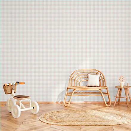 Ref.MG6803 ambiente real de cuadros vichy magic, sobre fondo Blanco en tonos Rosa