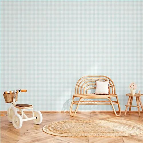Ref.MG6804 estancia decorada con cuadros vichy Verde y fondo Blanco, magic