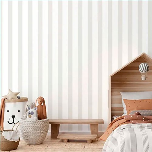 Ref.MG1807 ambiente real de rayas anchas magic, sobre fondo Blanco en tonos Beige