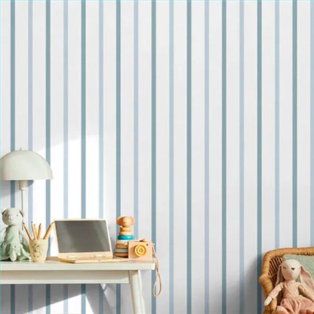 Ref.MG4101 estancia decorada con rayas finas Azul y fondo Blanco, magic