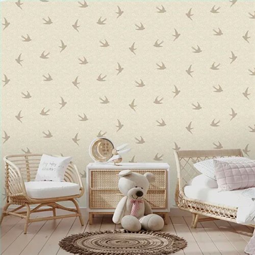 Ref.MG7007 ambiente real de golondrinas magic, sobre fondo Beige en tonos Dorado
