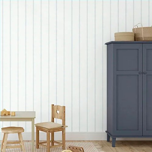 Ref.MG5711 ambiente real de rayas dobles magic, sobre fondo Beige en tonos Azul