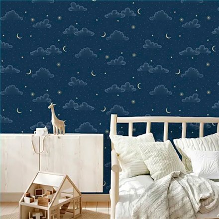 Ref.MG7311 estancia decorada con nubes y lunas Dorado y fondo Azul, magic