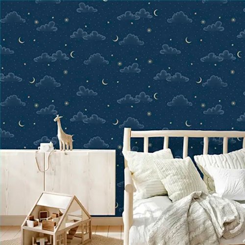 Ref.MG7311 estancia decorada con nubes y lunas Dorado y fondo Azul, magic
