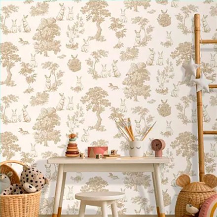 Ref.MG7107 foto de ambiente conejos toile magic fondo Blanco Roto con Beige