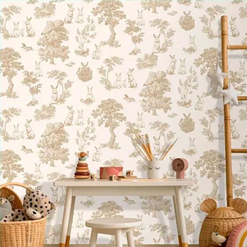 Ref.MG7107 foto de ambiente conejos toile magic fondo Blanco Roto con Beige
