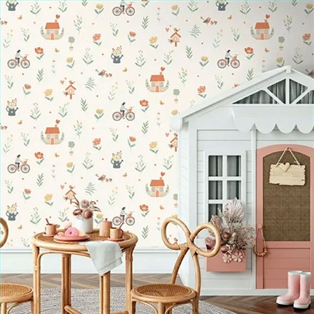 Ref.MG6505 ambiente con magic casitas y flores Multicolor sobre fondo Blanco Roto
