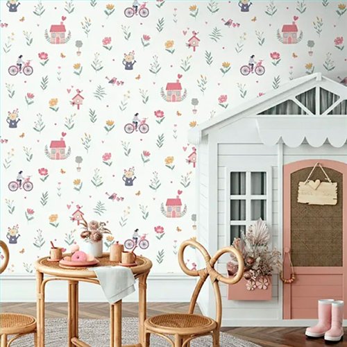 Ref.MG6504 estancia decorada con casitas y flores Multicolor y fondo Blanco, magic
