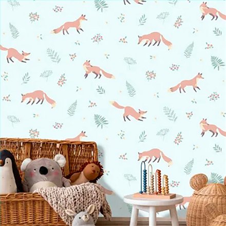 Ref.MG6404 foto de ambiente zorros magic fondo Verde con Naranja, Beige, Marrón y Mostaza